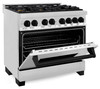 ZLINE 5-Piece Appliance Package - 36-Inch Legacy Autograph Dual Fuel Range, Wall Mount Range Hood, 36-Inch French Door Refrigerator, Dishwasher, and 30-Inch Microwave Drawer in Stainless Steel with Matte Black Accents
