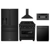 ZLINE 5-Piece Appliance Package - 30-Inch Legacy Dual Fuel Range, Wall Mount Range Hood, 36-Inch French Door Refrigerator with Water Dispenser, Dishwasher, and 30-Inch Microwave Drawer in Black Stainless Steel