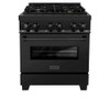 ZLINE 5-Piece Appliance Package - 30-Inch Legacy Dual Fuel Range, Wall Mount Range Hood, 36-Inch French Door Refrigerator with Water Dispenser, Dishwasher, and 30-Inch Microwave Drawer in Black Stainless Steel