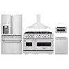 ZLINE 5-Piece Appliance Package - 48-Inch Classic Gas Range, Wall Mount Range Hood, 36-Inch French Door Refrigerator with Water Dispenser, Dishwasher, and 30-Inch Microwave Drawer in Stainless Steel