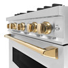 ZLINE 5-Piece Appliance Package - 30-Inch Autograph Edition Dual Fuel Range, Wall Mount Range Hood, 36-Inch French Door Refrigerator, Dishwasher, and 30-Inch Microwave Drawer in Stainless Steel with Gold Accents