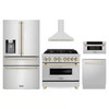ZLINE 5-Piece Appliance Package - 36-Inch Legacy Autograph Dual Fuel Range, Wall Mount Range Hood, 36-Inch French Door Refrigerator with Water Dispenser, Dishwasher, and 30-Inch Microwave Drawer in Stainless Steel with Gold Accents