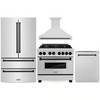 ZLINE 4-Piece Appliance Package - 36-Inch Legacy Autograph Dual Fuel Range, Wall Mount Range Hood, 36-Inch French Door Refrigerator, Dishwasher, in Stainless Steel with Matte Black Accents