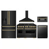 ZLINE 5-Piece Appliance Package - 48-Inch Autograph Edition Dual Fuel Range, Wall Mount Range Hood, 36-Inch French Door Refrigerator with Water Dispenser, Dishwasher, and 30-Inch Microwave Drawer in Black Stainless Steel with Gold Accents