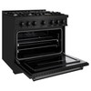 ZLINE 5-Piece Appliance Package - 36-Inch Classic Dual Fuel Range, Wall Mount Range Hood, 36-Inch French Door Refrigerator, Dishwasher, and 30-Inch Microwave Drawer in Black Stainless Steel