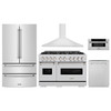 ZLINE 5-Piece Appliance Package - 48-Inch Classic Gas Range, Wall Mount Range Hood, 36-Inch French Door Refrigerator, Dishwasher, and 30-Inch Microwave Drawer in Stainless Steel