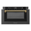 ZLINE 5-Piece Appliance Package - 30-Inch Legacy Dual Fuel Range, Wall Mount Range Hood, 36-Inch French Door Refrigerator, Dishwasher, and 24-Inch Microwave Drawer in Black Stainless Steel with Gold Accents