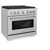 ZLINE 5-Piece Appliance Package - 36-Inch Paramount Dual Fuel Range, Wall Mount Range Hood, 36-Inch French Door Refrigerator with Water Dispenser, Dishwasher, and 24-Inch Microwave Drawer in Stainless Steel