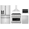 ZLINE 5-Piece Appliance Package - 36-Inch Paramount Dual Fuel Range, Wall Mount Range Hood, 36-Inch French Door Refrigerator with Water Dispenser, Dishwasher, and 24-Inch Microwave Drawer in Stainless Steel