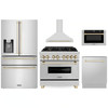 ZLINE 5-Piece Appliance Package - 36-Inch Legacy Autograph Dual Fuel Range, Wall Mount Range Hood, 36-Inch French Door Refrigerator with Water Dispenser, Dishwasher, and 24-Inch Microwave Drawer in Stainless Steel with Gold Accents