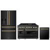 ZLINE 3-Piece Appliance Package - 48-Inch Legacy Dual Fuel Range, 36-Inch French Door Refrigerator with Water Dispenser, Dishwasher, in Black Stainless Steel with Gold Accents