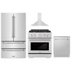 ZLINE 4-Piece Appliance Package - 30-Inch Paramount Dual Fuel Range, Wall Mount Range Hood, 36-Inch French Door Refrigerator, Dishwasher, in Stainless Steel