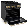 ZLINE 3-Piece Appliance Package - 30-Inch Legacy Dual Fuel Range, 36-Inch French Door Refrigerator with Water Dispenser, Dishwasher, in Black Stainless Steel with Gold Accents