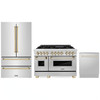 ZLINE 3-Piece Appliance Package - 48-Inch Legacy Autograph Dual Fuel Range, 36-Inch French Door Refrigerator, Dishwasher, in Stainless Steel with Gold Accents