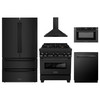 ZLINE 5-Piece Appliance Package - 30-Inch Legacy Dual Fuel Range, Wall Mount Range Hood, 36-Inch French Door Refrigerator, Dishwasher, and 24-Inch Microwave Drawer in Black Stainless Steel