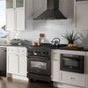 ZLINE 5-Piece Appliance Package - 30-Inch Legacy Dual Fuel Range, Wall Mount Range Hood, 36-Inch French Door Refrigerator, Dishwasher, and 24-Inch Microwave Drawer in Black Stainless Steel