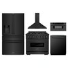 ZLINE 5-Piece Appliance Package - 36-Inch Classic Gas Range, Wall Mount Range Hood, 36-Inch French Door Refrigerator with Water Dispenser, Dishwasher, and 30-Inch Microwave Drawer in Black Stainless Steel