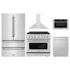 ZLINE 5-Piece Appliance Package - 36-Inch Paramount Dual Fuel Range, Wall Mount Range Hood, 36-Inch French Door Refrigerator, Dishwasher, and 24-Inch Microwave Drawer in Stainless Steel