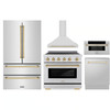 ZLINE 5-Piece Appliance Package - 36-Inch Autograph Edition Induction Range, Wall Mount Range Hood, 36-Inch French Door Refrigerator, Dishwasher, and 30-Inch Microwave Drawer in Stainless Steel with Gold Accents