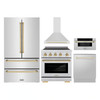 ZLINE 5-Piece Appliance Package - 30-Inch Autograph Induction Range, Wall Mount Range Hood, 36-Inch French Door Refrigerator, Dishwasher, and 30-Inch Microwave Drawer in Stainless Steel with Gold Accents