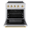 ZLINE 5-Piece Appliance Package - 30-Inch Autograph Induction Range, Wall Mount Range Hood, 36-Inch French Door Refrigerator, Dishwasher, and 30-Inch Microwave Drawer in Stainless Steel with Gold Accents