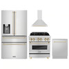 ZLINE 4-Piece Appliance Package - 30-Inch Legacy Autograph Dual Fuel Range, Wall Mount Range Hood, 36-Inch French Door Refrigerator with Water Dispenser, Dishwasher, in Stainless Steel with Gold Accents