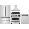 ZLINE 4-Piece Appliance Package - 30-Inch Legacy Autograph Dual Fuel Range, Wall Mount Range Hood, 36-Inch French Door Refrigerator, Dishwasher, in Stainless Steel with Matte Black Accents