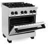 ZLINE 4-Piece Appliance Package - 30-Inch Legacy Autograph Dual Fuel Range, Wall Mount Range Hood, 36-Inch French Door Refrigerator, Dishwasher, in Stainless Steel with Matte Black Accents