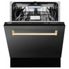 ZLINE 3-Piece Appliance Package - 36-Inch Legacy Dual Fuel Range, 36-Inch French Door Refrigerator, Dishwasher, in Black Stainless Steel with Gold Accents