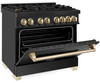 ZLINE 3-Piece Appliance Package - 36-Inch Legacy Dual Fuel Range, 36-Inch French Door Refrigerator, Dishwasher, in Black Stainless Steel with Gold Accents