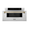 ZLINE 5-Piece Appliance Package - 36-Inch Autograph Edition Gas Range, Wall Mount Range Hood, 36-Inch French Door Refrigerator with Water Dispenser, Dishwasher, and 30-Inch Microwave Drawer in Stainless Steel with Champagne Bronze Accents