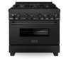 ZLINE 5-Piece Appliance Package - 36-Inch Legacy Dual Fuel Range, Wall Mount Range Hood, 36-Inch French Door Refrigerator with Water Dispenser, Dishwasher, and 24-Inch Microwave Drawer in Black Stainless Steel
