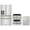 ZLINE 3-Piece Appliance Package - 30-Inch Legacy Autograph Dual Fuel Range, 36-Inch French Door Refrigerator with Water Dispenser, Dishwasher, in Stainless Steel with Gold Accents