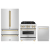 ZLINE 3-Piece Appliance Package - 30-Inch Legacy Autograph Dual Fuel Range, 36-Inch French Door Refrigerator, Dishwasher, in Stainless Steel with Gold Accents