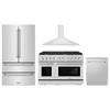 ZLINE 4-Piece Appliance Package - 48-Inch Paramount Dual Fuel Range, Wall Mount Range Hood, 36-Inch French Door Refrigerator, Dishwasher, in Stainless Steel