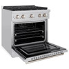 ZLINE 5-Piece Appliance Package - 30-Inch Paramount Gas Range, Wall Mount Range Hood, 36-Inch French Door Refrigerator, Dishwasher, and 30-Inch Microwave Drawer in Stainless Steel