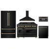ZLINE 5-Piece Appliance Package - 48-Inch Legacy Dual Fuel Range, Wall Mount Range Hood, 36-Inch French Door Refrigerator, Dishwasher, and 30-Inch Microwave Drawer in Black Stainless Steel with Champagne Bronze Accents