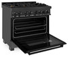 ZLINE 3-Piece Appliance Package - 36-Inch Legacy Dual Fuel Range, 36-Inch French Door Refrigerator with Water Dispenser, Dishwasher, in Black Stainless Steel
