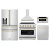 ZLINE 5-Piece Appliance Package - 36-Inch Autograph Edition Induction Range, Wall Mount Range Hood, 36-Inch French Door Refrigerator with Water Dispenser, Dishwasher, and 30-Inch Microwave Drawer in Stainless Steel with Gold Accents