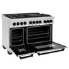 ZLINE 4-Piece Appliance Package - 48-Inch Legacy Autograph Dual Fuel Range, Wall Mount Range Hood, 36-Inch French Door Refrigerator with Water Dispenser, Dishwasher, in Stainless Steel with Matte Black Accents