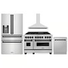 ZLINE 4-Piece Appliance Package - 48-Inch Legacy Autograph Dual Fuel Range, Wall Mount Range Hood, 36-Inch French Door Refrigerator with Water Dispenser, Dishwasher, in Stainless Steel with Matte Black Accents
