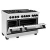 ZLINE 4-Piece Appliance Package - 48-Inch Legacy Autograph Dual Fuel Range, Wall Mount Range Hood, 36-Inch French Door Refrigerator with Water Dispenser, Dishwasher, in Stainless Steel with Matte Black Accents