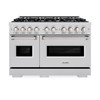 ZLINE 5-Piece Appliance Package - 48-Inch Classic Dual Fuel Range, Wall Mount Range Hood, 36-Inch French Door Refrigerator with Water Dispenser, Dishwasher, and 30-Inch Microwave Drawer in Stainless Steel