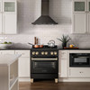 ZLINE 4-Piece Appliance Package - 30-Inch Legacy Dual Fuel Range, Wall Mount Range Hood, 36-Inch French Door Refrigerator, Dishwasher, in Black Stainless Steel with Gold Accents