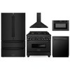 ZLINE 5-Piece Appliance Package - 36-Inch Legacy Dual Fuel Range, Wall Mount Range Hood, 36-Inch French Door Refrigerator, Dishwasher, and 24-Inch Microwave Drawer in Black Stainless Steel