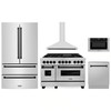 ZLINE 5-Piece Appliance Package - 48-Inch Legacy Autograph Dual Fuel Range, Wall Mount Range Hood, 36-Inch French Door Refrigerator, Dishwasher, and 24-Inch Microwave Drawer in Stainless Steel with Matte Black Accents