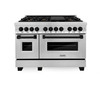 ZLINE 5-Piece Appliance Package - 48-Inch Legacy Autograph Dual Fuel Range, Wall Mount Range Hood, 36-Inch French Door Refrigerator, Dishwasher, and 30-Inch Microwave Drawer in Stainless Steel with Matte Black Accents