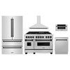 ZLINE 5-Piece Appliance Package - 48-Inch Legacy Autograph Dual Fuel Range, Wall Mount Range Hood, 36-Inch French Door Refrigerator, Dishwasher, and 30-Inch Microwave Drawer in Stainless Steel with Matte Black Accents