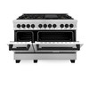 ZLINE 5-Piece Appliance Package - 48-Inch Legacy Autograph Dual Fuel Range, Wall Mount Range Hood, 36-Inch French Door Refrigerator, Dishwasher, and 30-Inch Microwave Drawer in Stainless Steel with Matte Black Accents