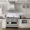 ZLINE 5-Piece Appliance Package - 48-Inch Legacy Autograph Dual Fuel Range, Wall Mount Range Hood, 36-Inch French Door Refrigerator, Dishwasher, and 30-Inch Microwave Drawer in Stainless Steel with Matte Black Accents